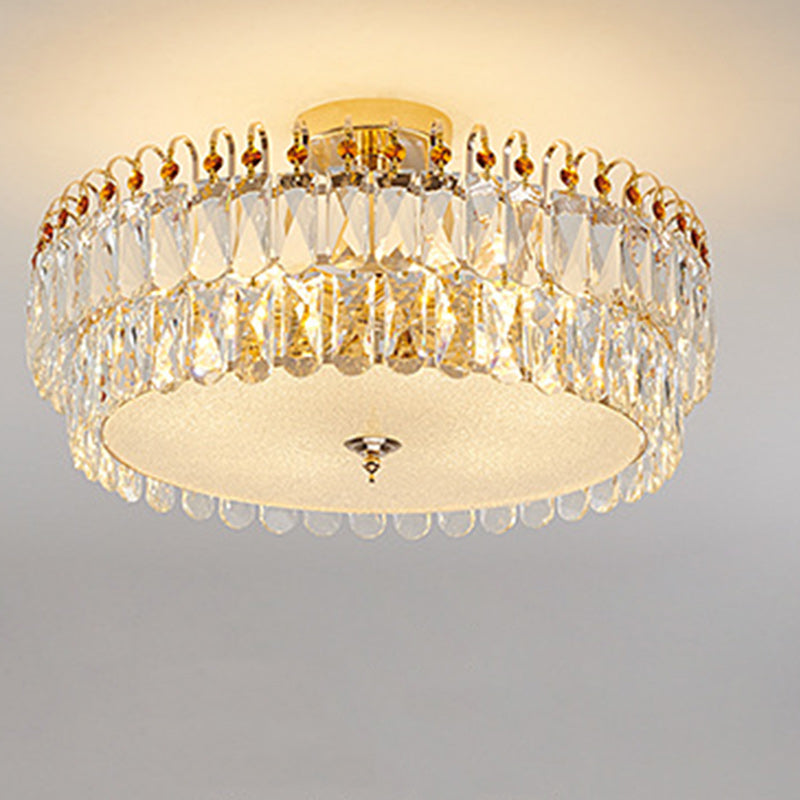 Modern Luxury Round Crystal Shade Iron Curved Rod 5/6/8 Semi-Flush Mount Ceiling Light For Living Room