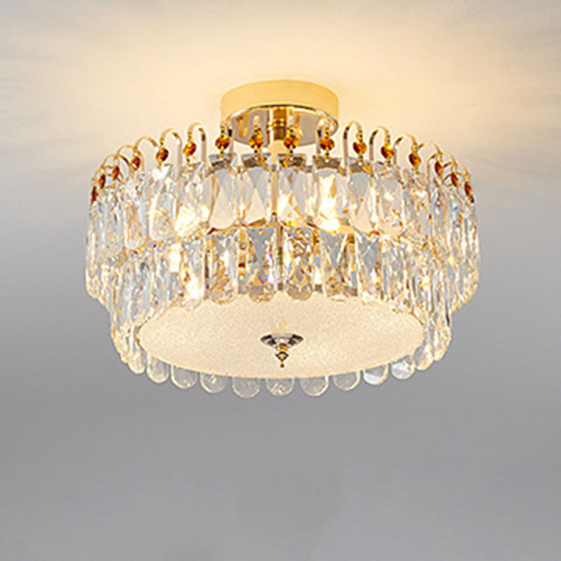 Modern Luxury Round Crystal Shade Iron Curved Rod 5/6/8 Semi-Flush Mount Ceiling Light For Living Room