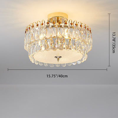 Modern Luxury Round Crystal Shade Iron Curved Rod 5/6/8 Semi-Flush Mount Ceiling Light For Living Room