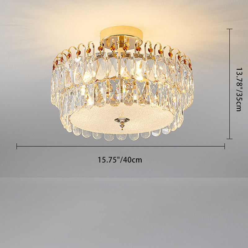 Modern Luxury Round Crystal Shade Iron Curved Rod 5/6/8 Semi-Flush Mount Ceiling Light For Living Room