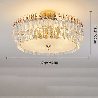 Modern Luxury Round Crystal Shade Iron Curved Rod 5/6/8 Semi-Flush Mount Ceiling Light For Living Room