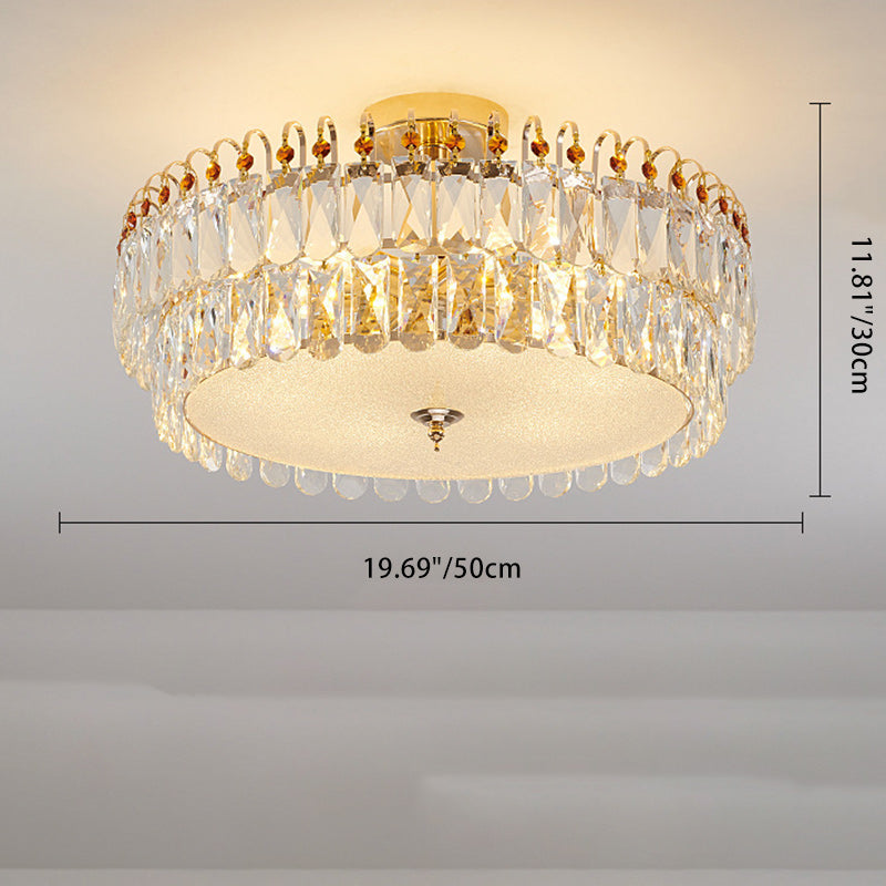 Modern Luxury Round Crystal Shade Iron Curved Rod 5/6/8 Semi-Flush Mount Ceiling Light For Living Room