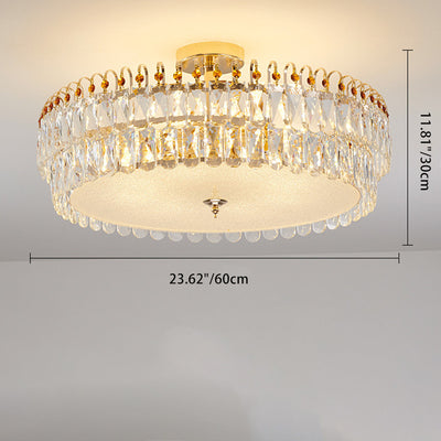 Modern Luxury Round Crystal Shade Iron Curved Rod 5/6/8 Semi-Flush Mount Ceiling Light For Living Room
