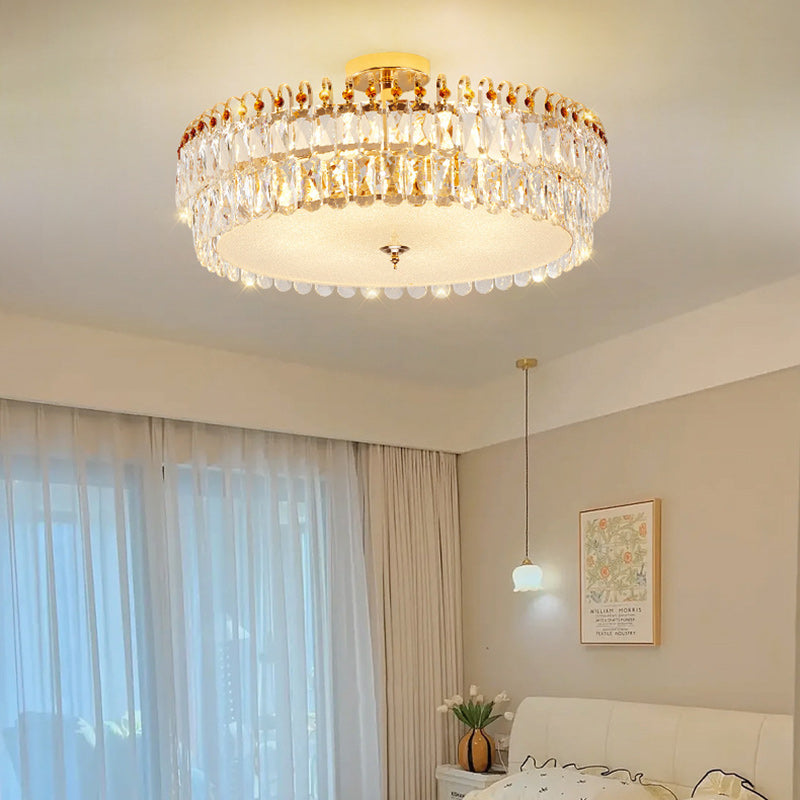 Modern Luxury Round Crystal Shade Iron Curved Rod 5/6/8 Semi-Flush Mount Ceiling Light For Living Room