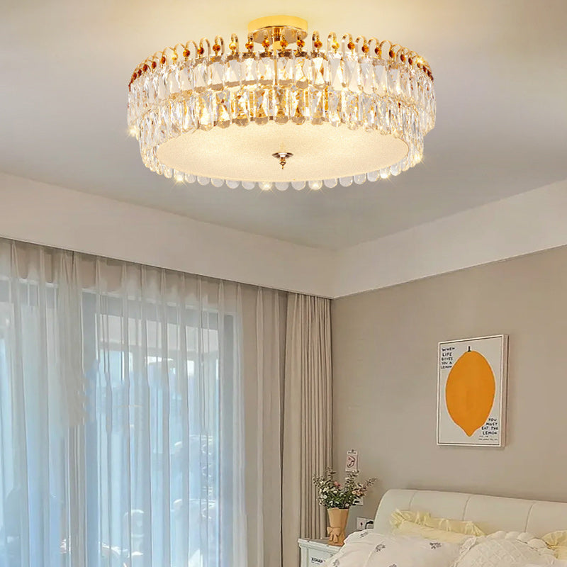 Modern Luxury Round Crystal Shade Iron Curved Rod 5/6/8 Semi-Flush Mount Ceiling Light For Living Room