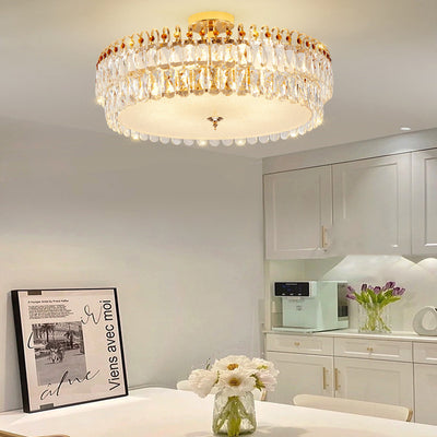 Modern Luxury Round Crystal Shade Iron Curved Rod 5/6/8 Semi-Flush Mount Ceiling Light For Living Room