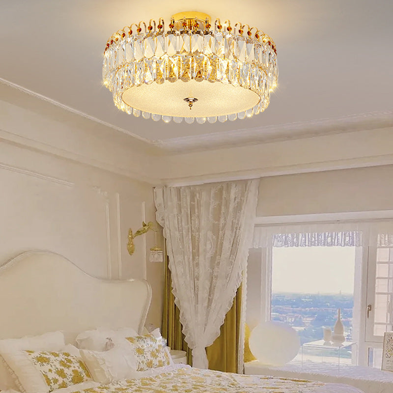 Modern Luxury Round Crystal Shade Iron Curved Rod 5/6/8 Semi-Flush Mount Ceiling Light For Living Room
