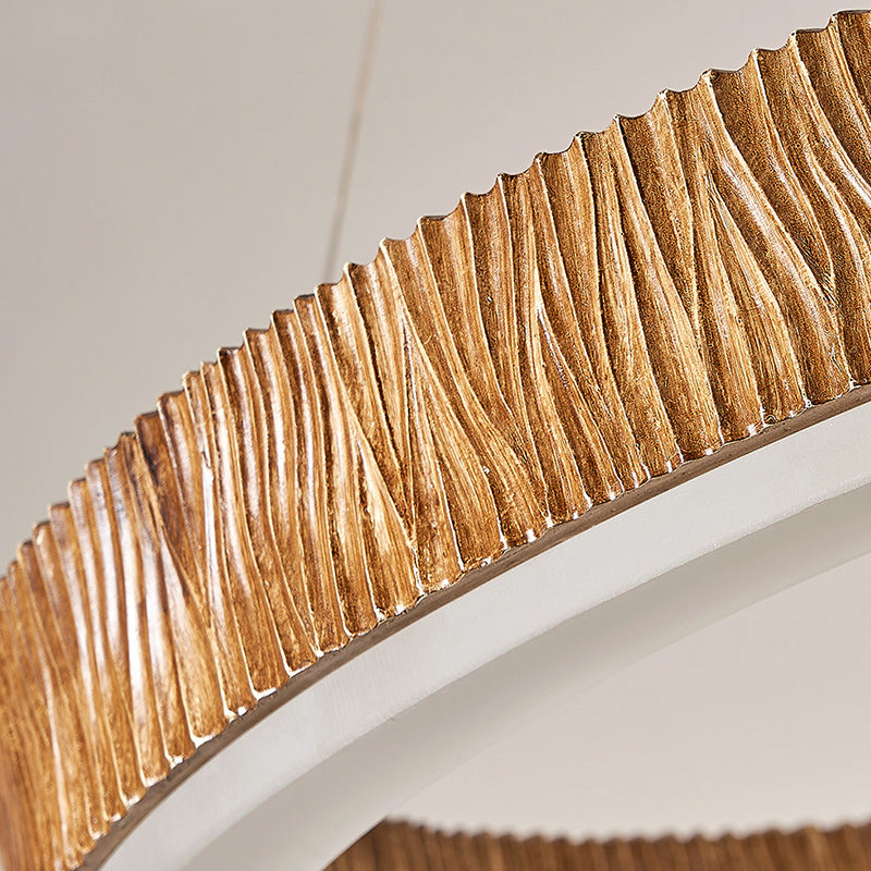 Candelabro LED de acrílico de fibra de vidrio de hierro con acabado de madera redondo contemporáneo nórdico para sala de estar 