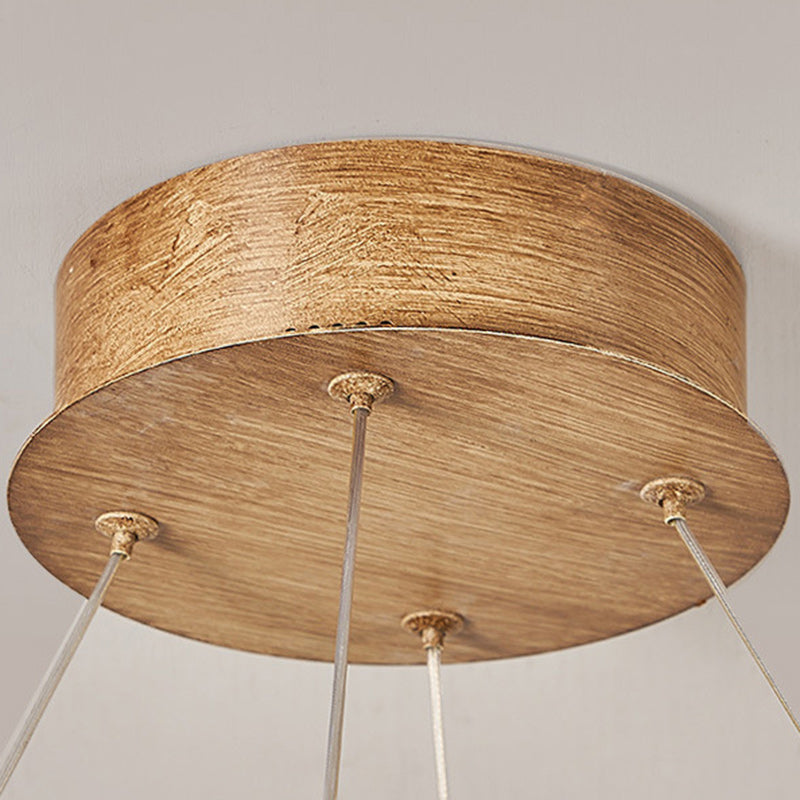 Candelabro LED de acrílico de fibra de vidrio de hierro con acabado de madera redondo contemporáneo nórdico para sala de estar 