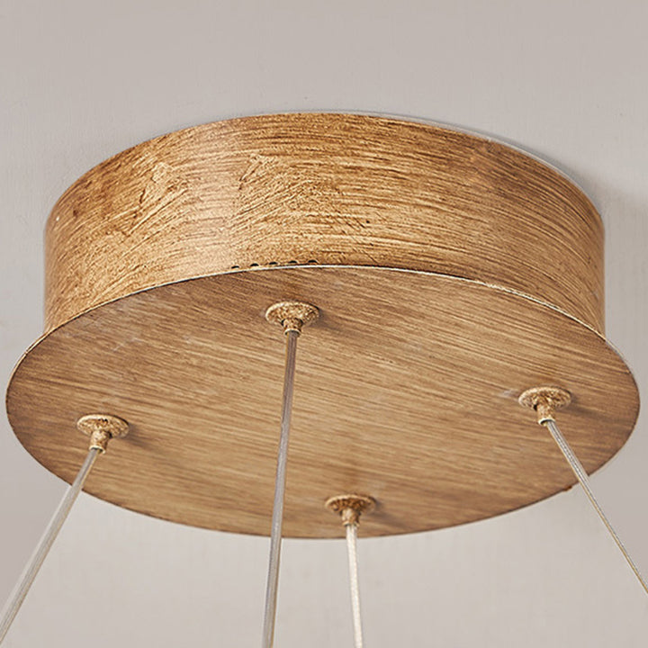 Candelabro LED de acrílico de fibra de vidrio de hierro con acabado de madera redondo contemporáneo nórdico para sala de estar 