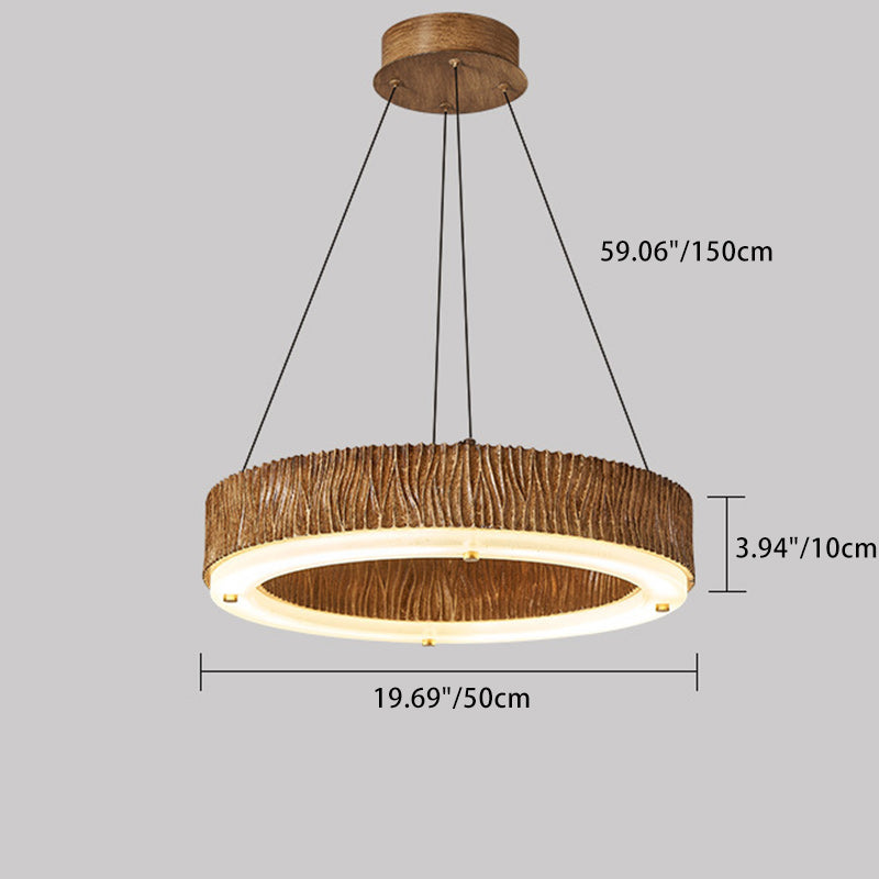 Candelabro LED de acrílico de fibra de vidrio de hierro con acabado de madera redondo contemporáneo nórdico para sala de estar 