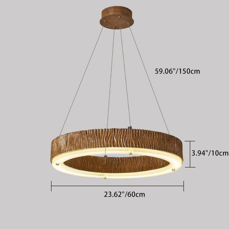 Candelabro LED de acrílico de fibra de vidrio de hierro con acabado de madera redondo contemporáneo nórdico para sala de estar 