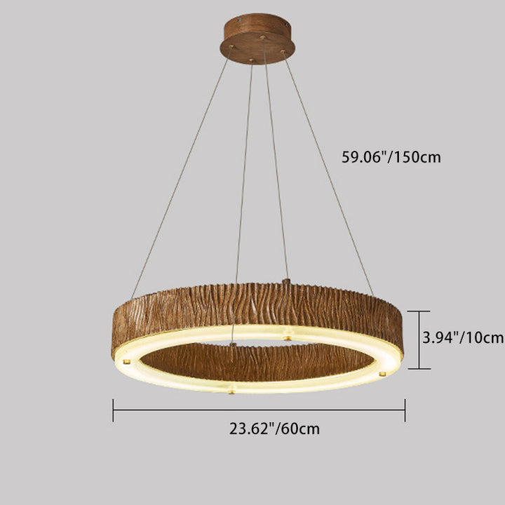 Candelabro LED de acrílico de fibra de vidrio de hierro con acabado de madera redondo contemporáneo nórdico para sala de estar 