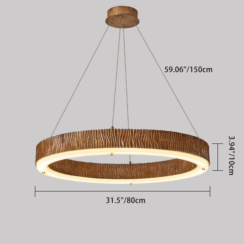 Candelabro LED de acrílico de fibra de vidrio de hierro con acabado de madera redondo contemporáneo nórdico para sala de estar 