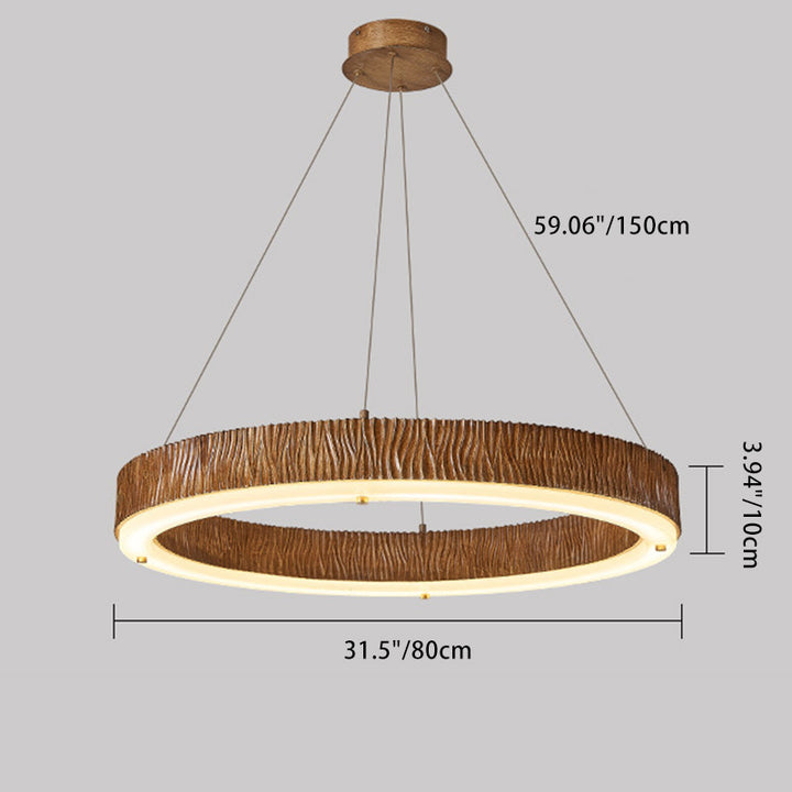 Candelabro LED de acrílico de fibra de vidrio de hierro con acabado de madera redondo contemporáneo nórdico para sala de estar 