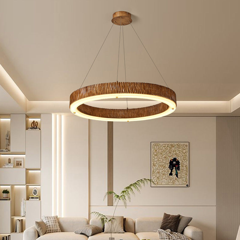 Candelabro LED de acrílico de fibra de vidrio de hierro con acabado de madera redondo contemporáneo nórdico para sala de estar 