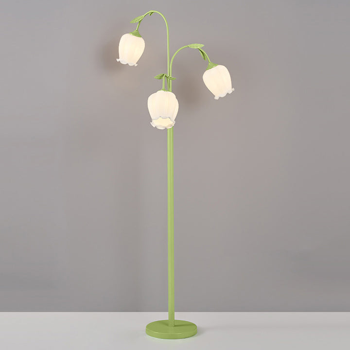 Lampadaire moderne minimaliste avec longue fleur, cadre en fer, abat-jour en verre, 2/3 lumières pour salon 