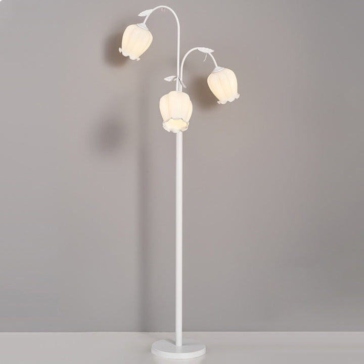 Lampadaire moderne minimaliste avec longue fleur, cadre en fer, abat-jour en verre, 2/3 lumières pour salon 