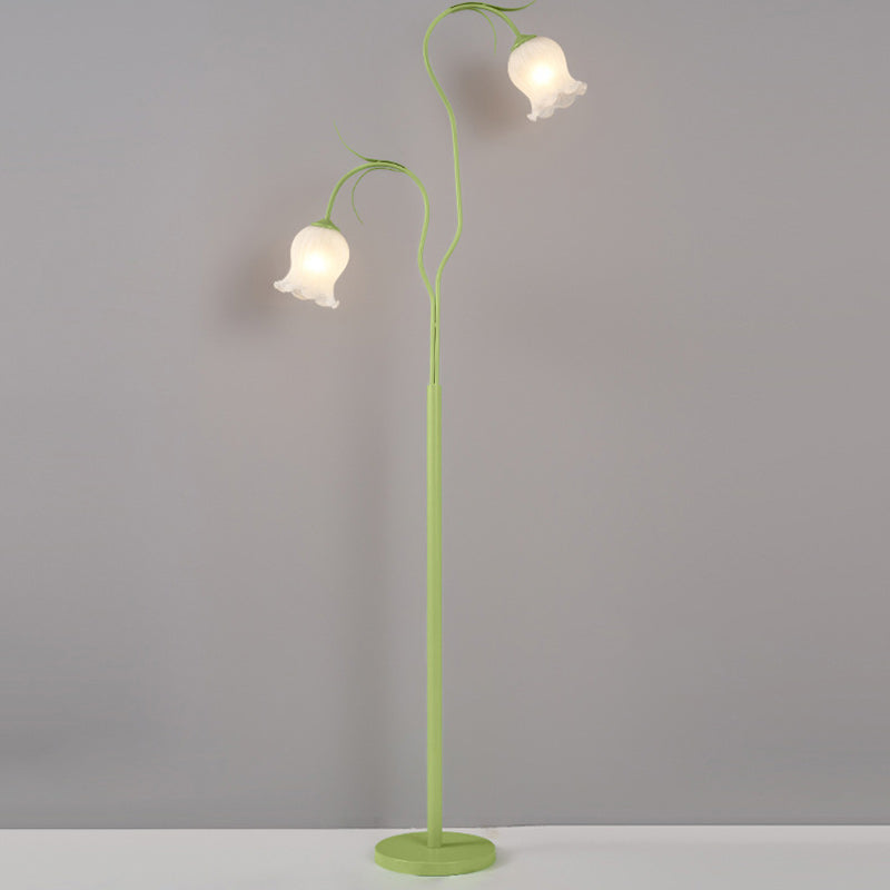 Lampadaire moderne minimaliste avec longue fleur, cadre en fer, abat-jour en verre, 2/3 lumières pour salon 