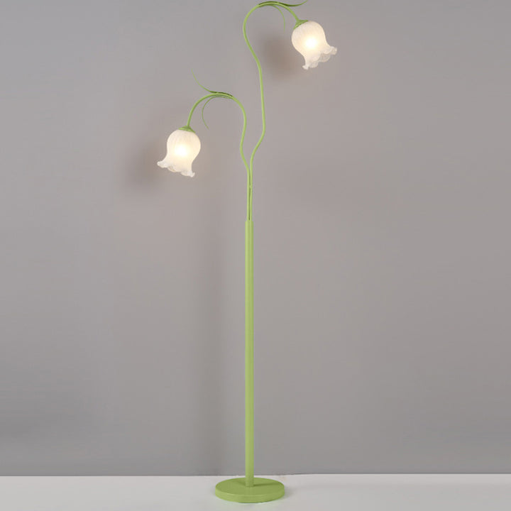 Lampadaire moderne minimaliste avec longue fleur, cadre en fer, abat-jour en verre, 2/3 lumières pour salon 