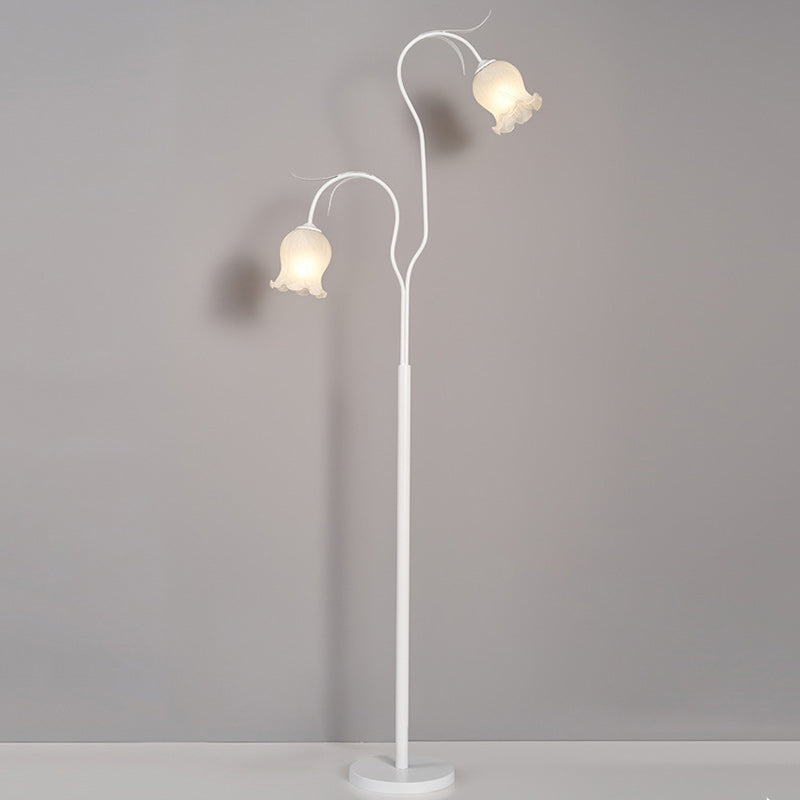 Lampadaire moderne minimaliste avec longue fleur, cadre en fer, abat-jour en verre, 2/3 lumières pour salon 