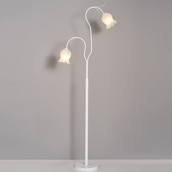 Lampadaire moderne minimaliste avec longue fleur, cadre en fer, abat-jour en verre, 2/3 lumières pour salon 
