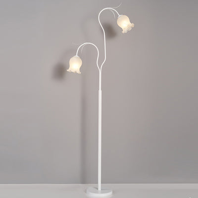 Modern Minimalist Long Flower Iron Frame Glass Shade 2/3 Light Standing Floor Lamp For Living Room