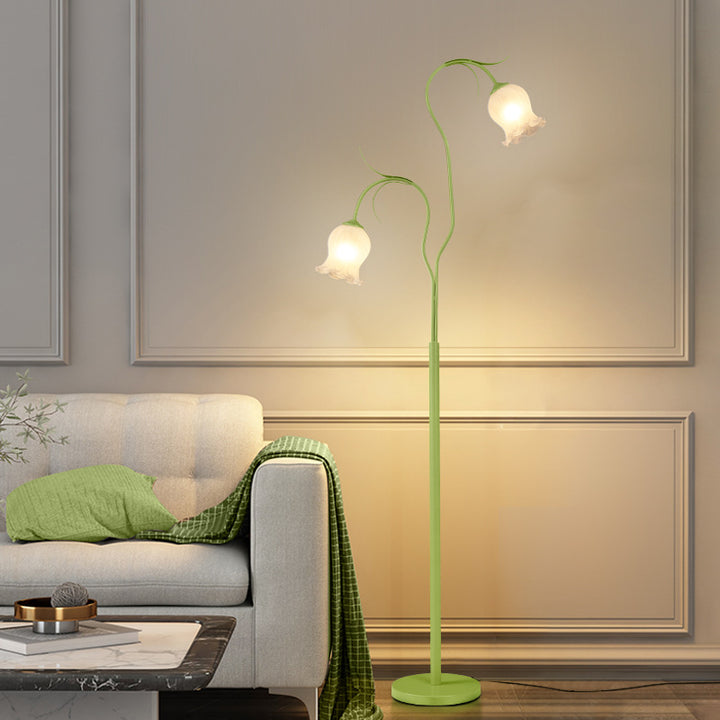 Lampadaire moderne minimaliste avec longue fleur, cadre en fer, abat-jour en verre, 2/3 lumières pour salon 
