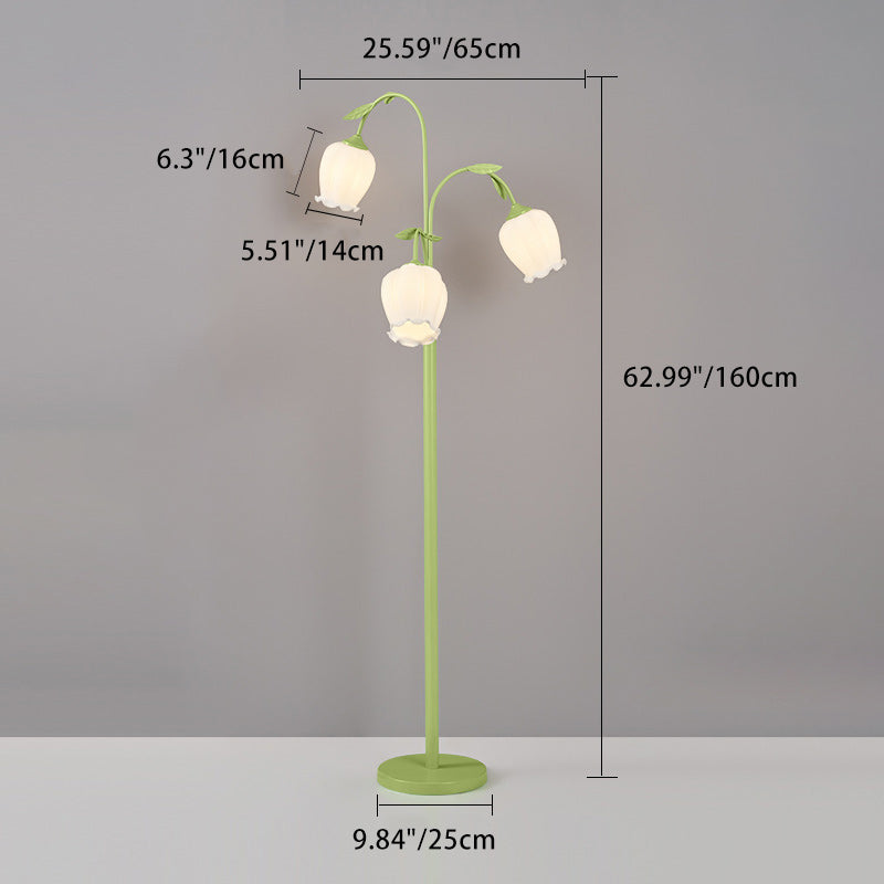 Lampadaire moderne minimaliste avec longue fleur, cadre en fer, abat-jour en verre, 2/3 lumières pour salon 