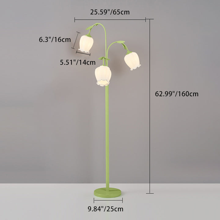 Lampadaire moderne minimaliste avec longue fleur, cadre en fer, abat-jour en verre, 2/3 lumières pour salon 