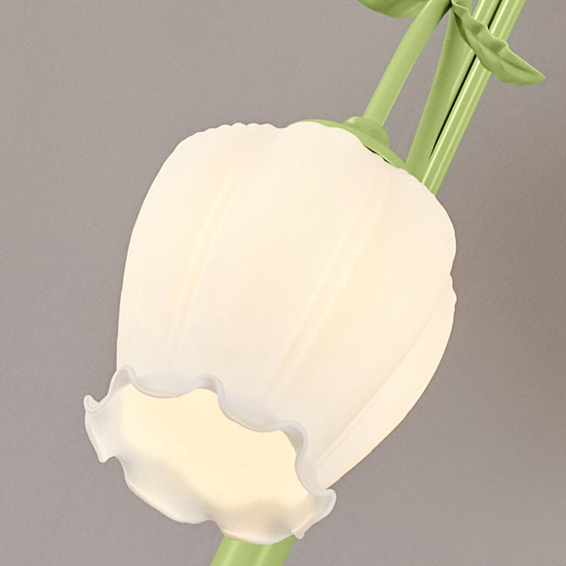 Lampadaire moderne minimaliste avec longue fleur, cadre en fer, abat-jour en verre, 2/3 lumières pour salon 