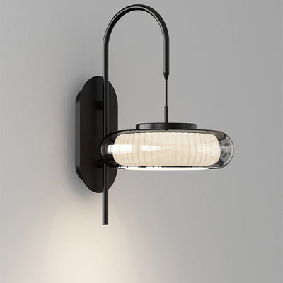 Lámpara de Aplique de Pared LED de Plástico con Pantalla de Vidrio Redonda de Hierro Curvado Minimalista Moderna para Sala de Estar 