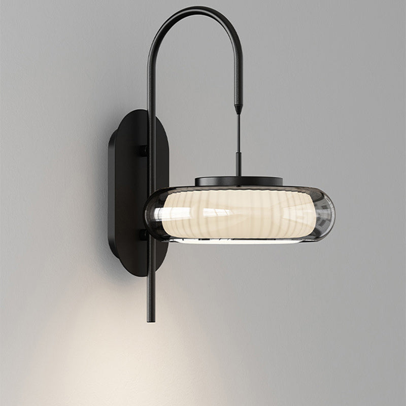 Lámpara de Aplique de Pared LED de Plástico con Pantalla de Vidrio Redonda de Hierro Curvado Minimalista Moderna para Sala de Estar 