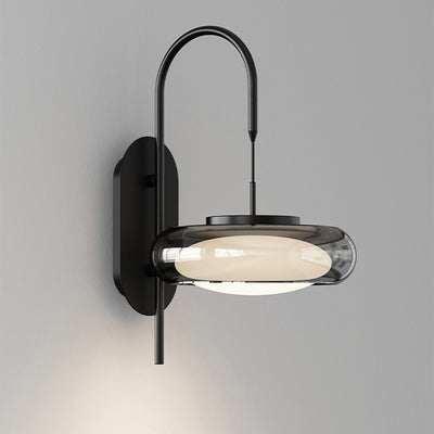 Lámpara de Aplique de Pared LED de Plástico con Pantalla de Vidrio Redonda de Hierro Curvado Minimalista Moderna para Sala de Estar 
