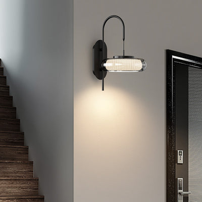 Lámpara de Aplique de Pared LED de Plástico con Pantalla de Vidrio Redonda de Hierro Curvado Minimalista Moderna para Sala de Estar 