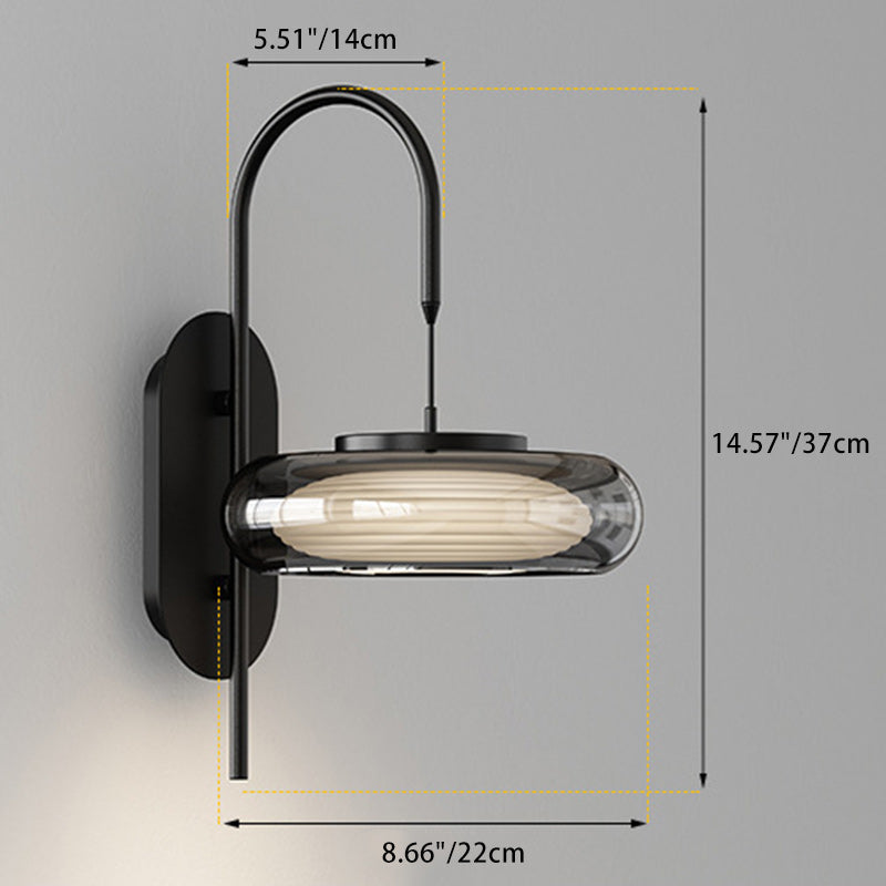 Applique murale LED en plastique avec abat-jour en verre rond sur pied incurvé minimaliste moderne pour salon 