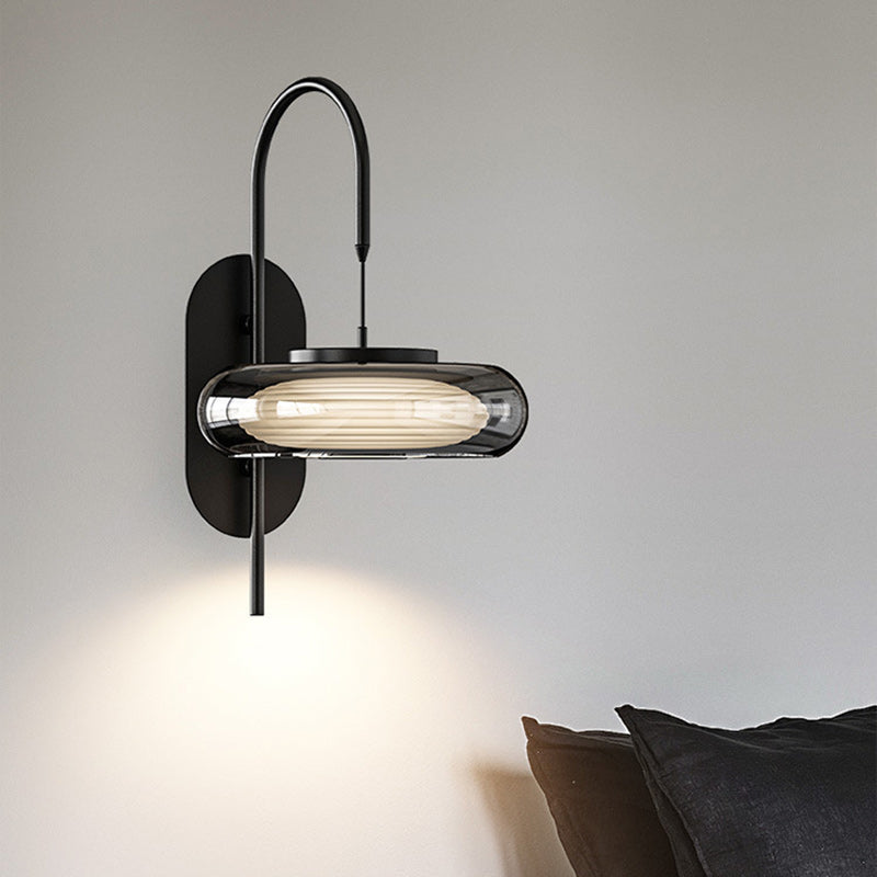 Lámpara de Aplique de Pared LED de Plástico con Pantalla de Vidrio Redonda de Hierro Curvado Minimalista Moderna para Sala de Estar 
