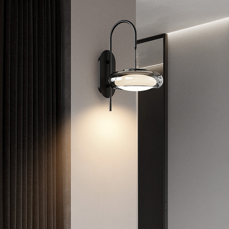Lámpara de Aplique de Pared LED de Plástico con Pantalla de Vidrio Redonda de Hierro Curvado Minimalista Moderna para Sala de Estar 