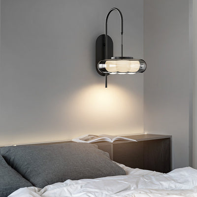 Lámpara de Aplique de Pared LED de Plástico con Pantalla de Vidrio Redonda de Hierro Curvado Minimalista Moderna para Sala de Estar 
