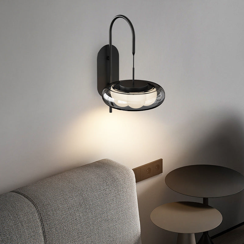 Lámpara de Aplique de Pared LED de Plástico con Pantalla de Vidrio Redonda de Hierro Curvado Minimalista Moderna para Sala de Estar 