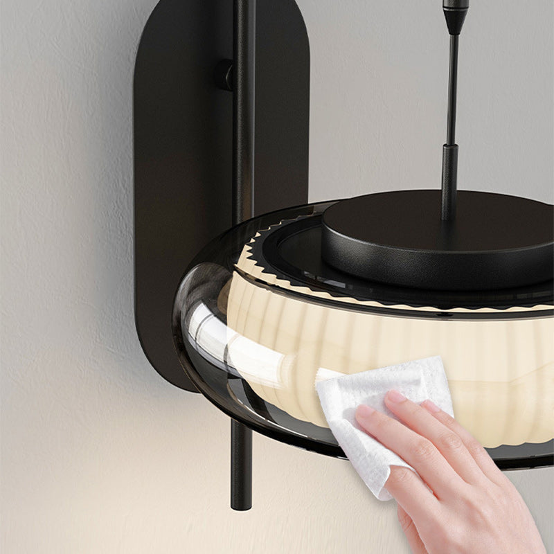 Lámpara de Aplique de Pared LED de Plástico con Pantalla de Vidrio Redonda de Hierro Curvado Minimalista Moderna para Sala de Estar 