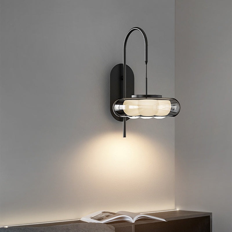 Lámpara de Aplique de Pared LED de Plástico con Pantalla de Vidrio Redonda de Hierro Curvado Minimalista Moderna para Sala de Estar 