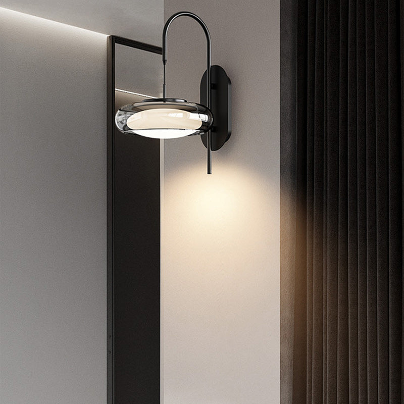 Lámpara de Aplique de Pared LED de Plástico con Pantalla de Vidrio Redonda de Hierro Curvado Minimalista Moderna para Sala de Estar 
