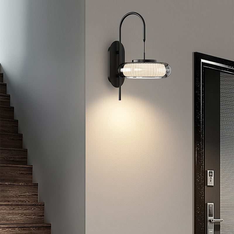Lámpara de Aplique de Pared LED de Plástico con Pantalla de Vidrio Redonda de Hierro Curvado Minimalista Moderna para Sala de Estar 