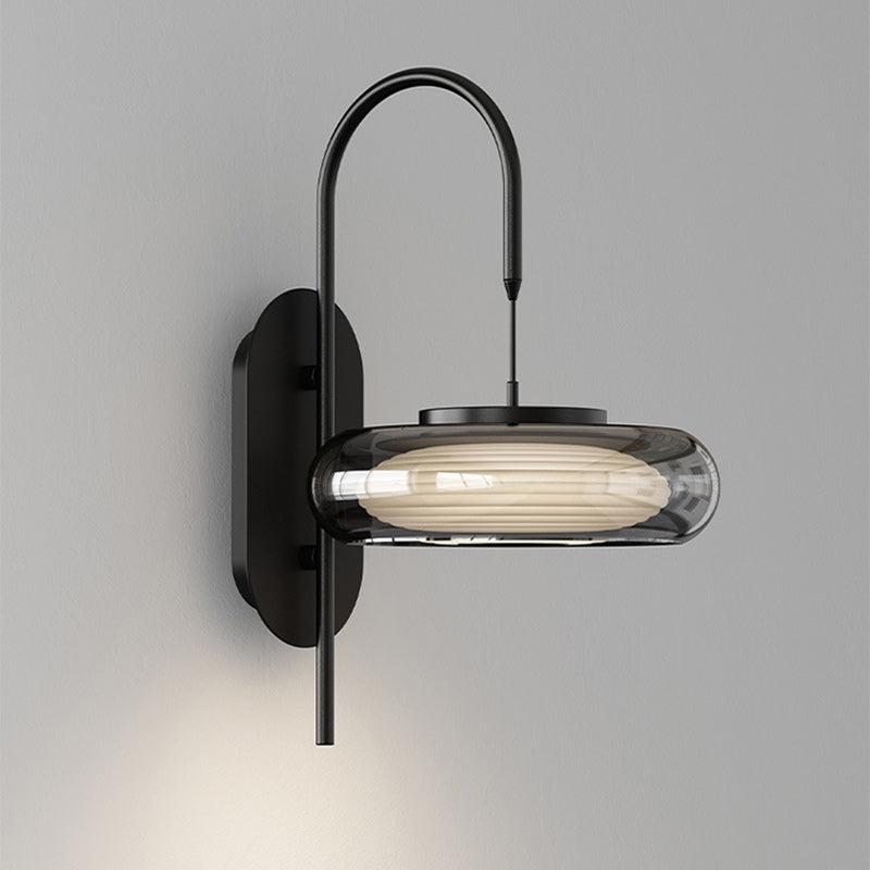 Lámpara de Aplique de Pared LED de Plástico con Pantalla de Vidrio Redonda de Hierro Curvado Minimalista Moderna para Sala de Estar 