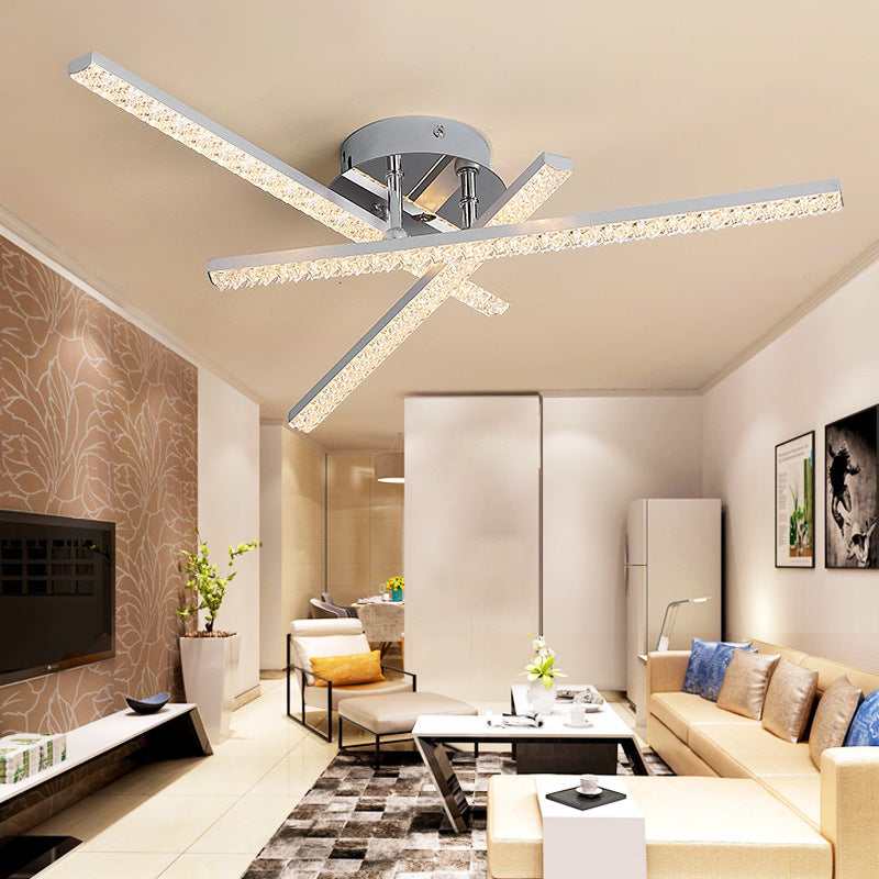 Moderne Simplicity Line Crossover-Deckenleuchte mit Edelstahlrahmen und Acrylschirm, halbbündige LED-Deckenleuchte für Wohnzimmer 
