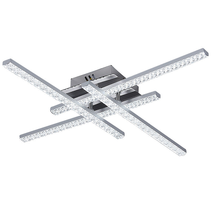 Ligne de Simplicité Moderne Cadre en Acier Inoxydable Croisé Abat-jour en Acrylique Plafonnier Semi-Encastré LED Pour Salon 