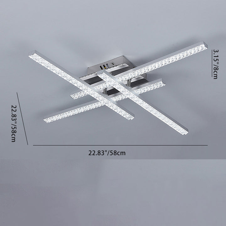 Ligne de Simplicité Moderne Cadre en Acier Inoxydable Croisé Abat-jour en Acrylique Plafonnier Semi-Encastré LED Pour Salon 