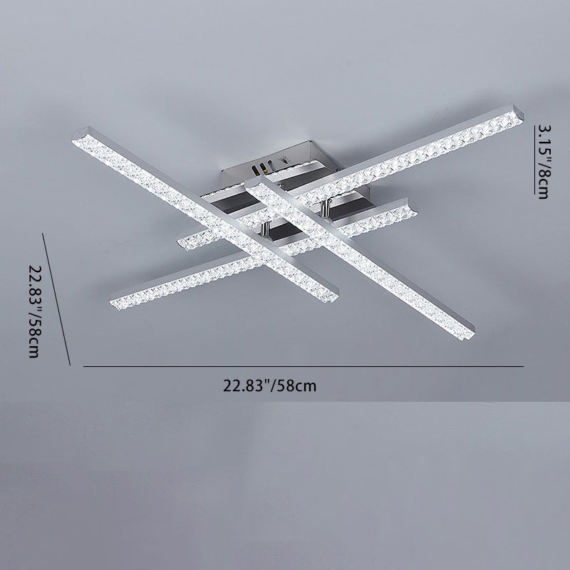 Moderne Simplicity Line Crossover-Deckenleuchte mit Edelstahlrahmen und Acrylschirm, halbbündige LED-Deckenleuchte für Wohnzimmer 
