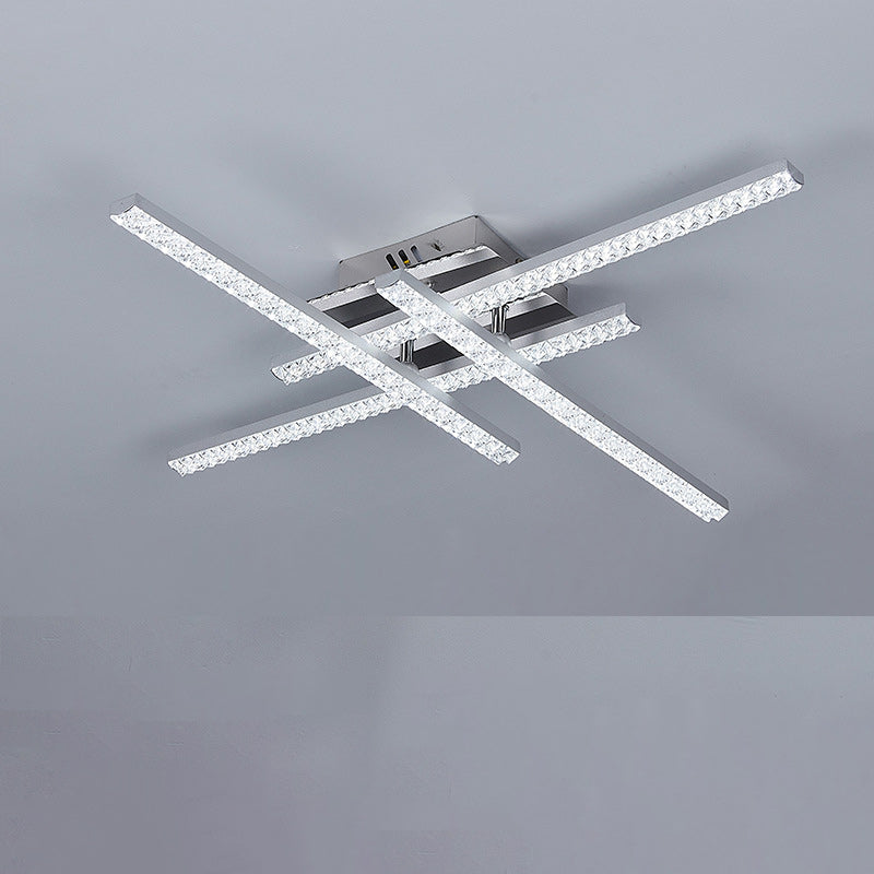 Ligne de Simplicité Moderne Cadre en Acier Inoxydable Croisé Abat-jour en Acrylique Plafonnier Semi-Encastré LED Pour Salon 